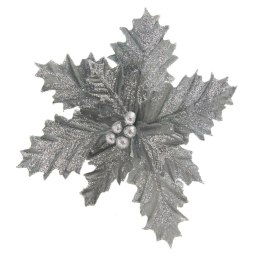 Świąteczna gałązka dekoracyjna kwiat srebrny brokat