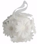 Bombki brokatowe białe kwiaty zawieszki świąteczne 6 cm 4szt