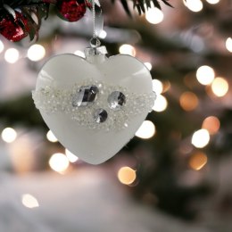 Bombka szklana ozdoba świąteczna SERCE dekoracja 10cm biały
