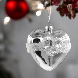 Bombka szklana ozdoba świąteczna SERCE dekoracja 10cm srebrny