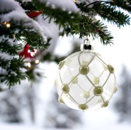 Bombka szklana ozdoba świąteczna dekoracja 8cm przezroczysta zdobiona