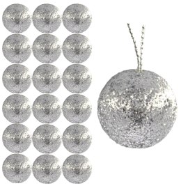 Bombki choinkowe brokatowe ozdoby świąteczne 2,5cm 18szt srebrny