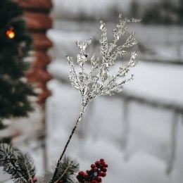 Gałązka ozdobna dekoracja świąteczna KRYSZTAŁKI 57cm srebrna