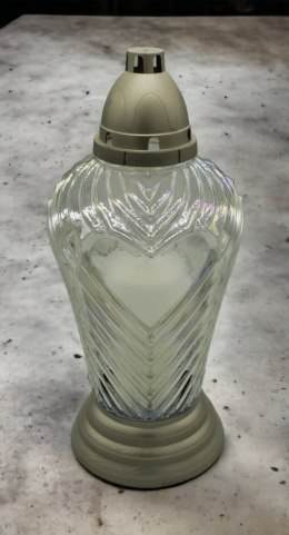 Znicz szklany lampion serce 16 x 36 z wkładem