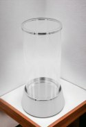 Elegancki świecznik szklany na srebrnej podstawie 25 cm