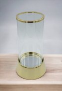 Elegancki świecznik szklany na złotej podstawie 25 cm