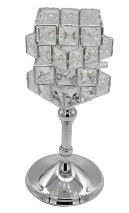 Świecznik glamour srebrny z kryształkami 28cm