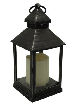 Lampion latarnia LED czarno-srebrna efekt płomienia na baterie