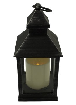 Lampion latarnia LED czarno-srebrna efekt płomienia na baterie