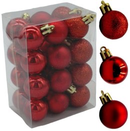 Bombki choinkowe plastikowe ozdoby świąteczne 3cm 24szt czerwony
