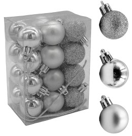 Bombki choinkowe plastikowe ozdoby świąteczne 3cm 24szt srebrny