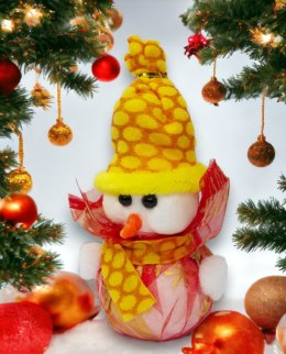 Figurka Bałwan świecący LED ozdoba świąteczna 16cm żółto czerwony