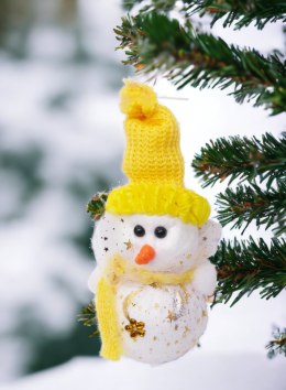 Figurka Bałwan świecący LED ozdoba świąteczna 16cm żółty