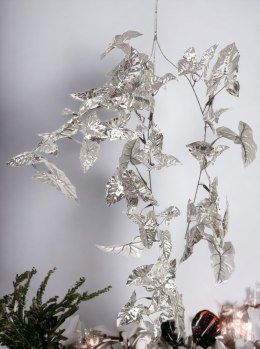 Gałązka liście dekoracyjna duża 90cm srebrna błyszcząca ozdobne listki