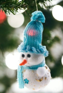 Figurka Bałwan świecący LED ozdoba świąteczna 16cm niebieski
