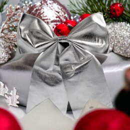 Kokarda dekoracyjna ozdoba świąteczna 29cm srebrna