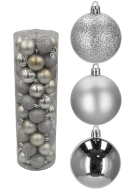 Bombki choinkowe plastikowe ozdoby świąteczne 4cm 50szt srebrny