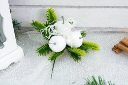 Gałązka dekoracyjna świąteczna - brokat - Biała