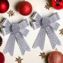 Kokardy na choinkę dekoracja ozdoby świąteczne srebrne 2szt