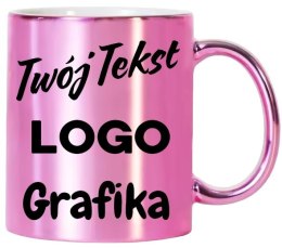 KUBEK RÓŻOWY METALIK Z TWOIM NADRUKIEM TEKSTEM GRAFIKĄ LOGO PREZENT REKLAMA