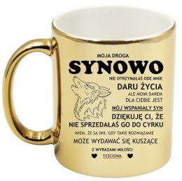 KUBEK ZŁOTY PREMIUM DLA SYNOWEJ URODZINY IMIENINY ŚMIESZNY PREZENT