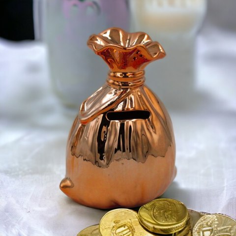 Skarbonka SAKIEWKA DOLAR ceramiczna lustrzana otwierana Skarbonka SAKIEWKA DOLAR ceramiczna lustrzana otwierana