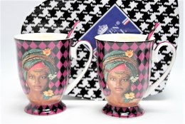 Zestaw 2 Kubki i Łyżeczki QUEEN wyjątkowy komplet z porcelany