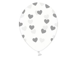 Balony 30 cm serduszka 5szt przezroczyste srebrne