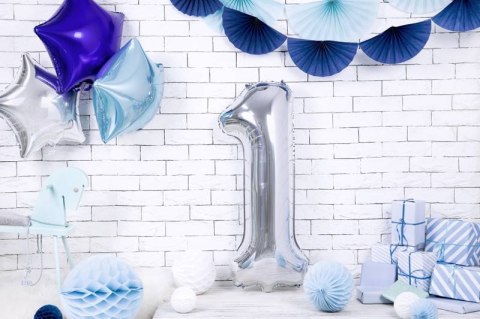 Balon foliowy Cyfra 1 duży 86cm srebrny Balon foliowy Cyfra 1 duży 86cm srebrny