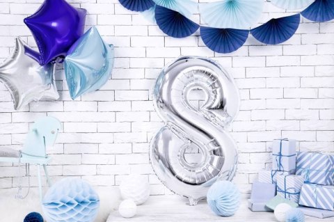 Balon foliowy Cyfra 8 duży 86cm srebrny Balon foliowy Cyfra 8 duży 86cm srebrny