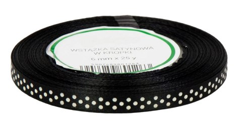 Tasiemka satynowa w kropki 6mm 23m czarny Tasiemka satynowa w kropki 6mm 23m czarny