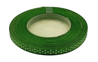 Tasiemka satynowa w kropki 6mm 23m naturalny zielony