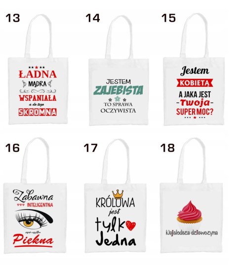 Torba z nadrukiem prezent Dzień Kobiet dla Koleżanki Dziewczyny Mamy wzory Torba z nadrukiem prezent Dzień Kobiet dla Koleżanki Dziewczyny Mamy wzory
