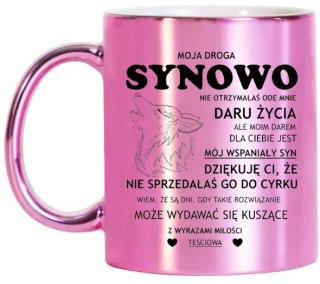KUBEK RÓŻOWY METALIK PREMIUM PREZENT DLA SYNOWEJ URODZINY IMIENINY
