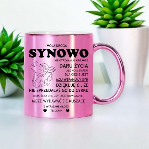 KUBEK RÓŻOWY METALIK PREMIUM PREZENT DLA SYNOWEJ URODZINY IMIENINY KUBEK RÓŻOWY METALIK PREMIUM PREZENT DLA SYNOWEJ URODZINY IMIENINY