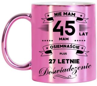 KUBEK RÓŻOWY METALIK PREMIUM PREZENT NA 45 URODZINY ORYGINALNY UPOMINEK