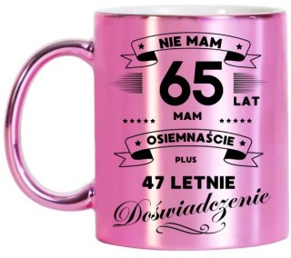 KUBEK RÓŻOWY METALIK PREMIUM PREZENT NA 65 URODZINY ORYGINALNY UPOMINEK