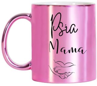KUBEK RÓŻOWY METALIK PREMIUM PSIA MAMA URODZINY IMIENINY PREZENT