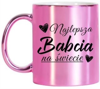 KUBEK RÓŻOWY PREMIUM Z NADRUKIEM BABCIA PREZENT DLA BABCI URODZINY IMIENINY