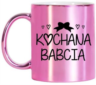 KUBEK RÓŻOWY PREMIUM Z NADRUKIEM BABCIA PREZENT DLA BABCI URODZINY IMIENINY