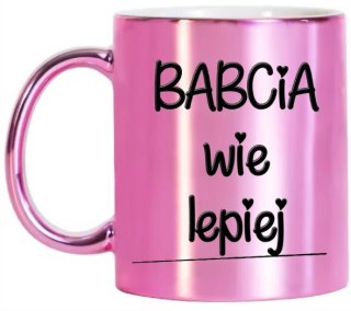 KUBEK RÓŻOWY PREMIUM Z NADRUKIEM BABCIA PREZENT DLA BABCI URODZINY IMIENINY