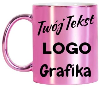 KUBEK RÓŻOWY Z TWOIM NADRUKIEM TEKSTEM GRAFIKĄ LOGO PREZENT REKLAMA #