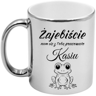 KUBEK SREBRNY PREZENT NA POŻEGNANIE KOLEŻANKI KOLEGI Z PRACY Z IMIENIEM #