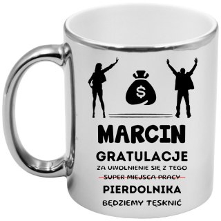 KUBEK SREBRNY PREZENT NA POŻEGNANIE KOLEŻANKI KOLEGI Z PRACY Z IMIENIEM #