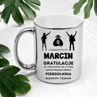 KUBEK SREBRNY PREZENT NA POŻEGNANIE KOLEŻANKI KOLEGI Z PRACY Z IMIENIEM #