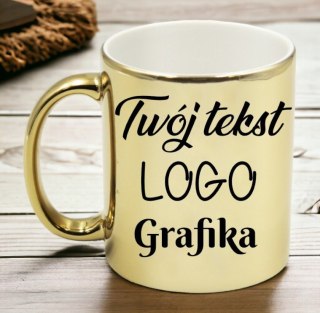 KUBEK ZŁOTY Z TWOIM NADRUKIEM TEKSTEM GRAFIKĄ LOGO GADŻET PREZENT REKLAMA #