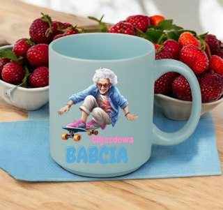 KUBEK Z NADRUKIEM PREZENT DZIEŃ BABCI URODZINY BABCIA BŁĘKITNY MAT