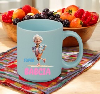 KUBEK Z NADRUKIEM PREZENT DZIEŃ BABCI URODZINY BABCIA BŁĘKITNY MAT