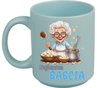 KUBEK Z NADRUKIEM PREZENT DZIEŃ BABCI URODZINY BABCIA BŁĘKITNY MAT