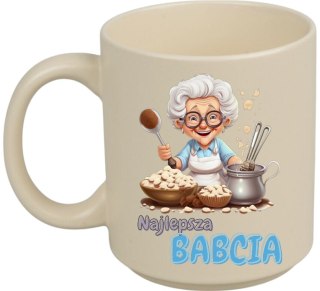 KUBEK Z NADRUKIEM PREZENT DZIEŃ BABCI URODZINY BABCIA IMIENINY BEŻOWY MAT